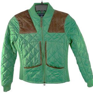 NEW Polo Ralph Lauren Womens Equestrian Jacket! Green  Brown Suede Trim  Quilted